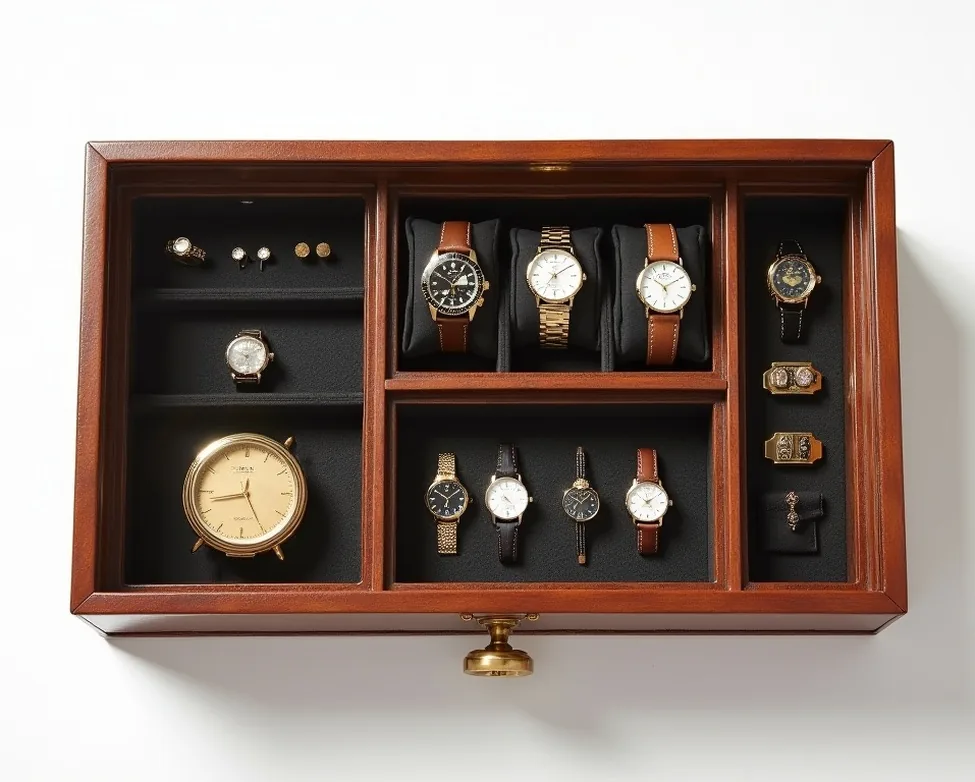 Island dressing unit tray with venetian leather surface and felt-lined compartments